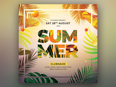 Summer Flyer beach botanic botanical design download envato flyer graphic design graphicriver instagram party poster psd summer template tropic tropical