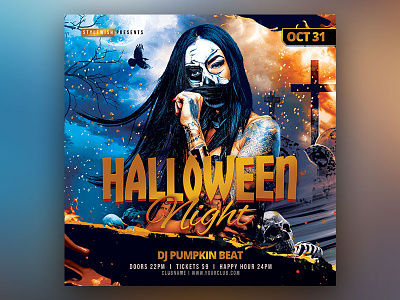 Halloween Flyer design download envato flyer graphic design graphicriver halloween halloween bash halloween flyer haunted haunting night poster psd scary template trick or treat