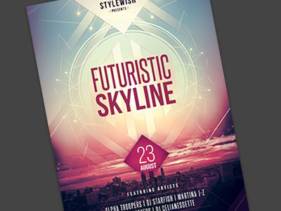 Futuristic Skyline Flyer abstract club event flyer graphicdesign graphicriver lights poster print psd skyline template