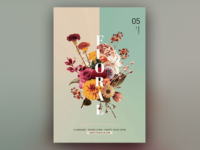Floral Flyer Template botanical download envato flower flowers flyer graphic design graphicriver hipster poster psd spring template