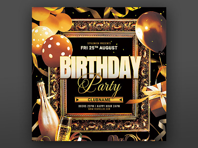 Birthday Party Flyer anniversary birthday celebrate celebration design download flyer gold golden graphic design graphicriver luxurious luxury poster psd template