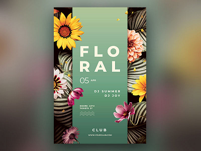 Floral Flyer botanical download floral flower flowers flyer graphic design graphicriver hipster poster psd template