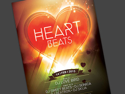 Heart Beats Flyer flyer heart lights love modern poster psd romance template valentine valentine flyer valentine party