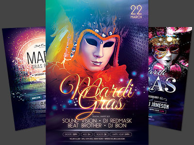 Mardi Gras Flyer Bundle carnival celebration costume envato flyer mardi gras mask masquerade party poster psd template