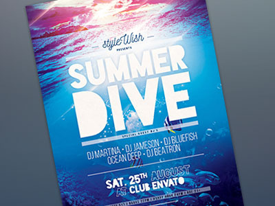 Summer Dive Flyer beach dive diving flyer graphic design graphicriver ocean psd sea summer template water