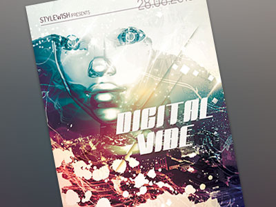 Digital Vibe Flyer brush city flyer graphicriver ink lights poster psd skyline splatter template urban