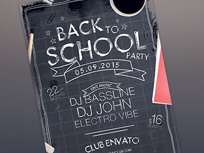 Back to School Party Flyer back to school blackboard chalk chalkboard envato flyer graphicriver poster psd school scribble template