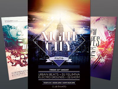 Party Flyer Bundle Vol.26 city envato festival flyer geometric graphic design graphicriver light poster print shapes skyline