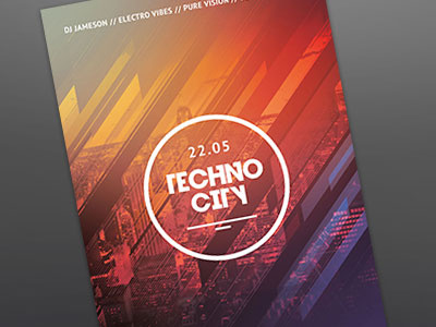 Techno City Flyer Template abstract city flyer graphic design modern new york party poster psd skyline techno template