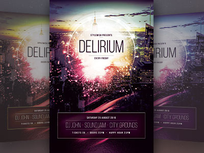 Delirium Flyer Template city dream flyer graphic design light lucid luminous new york poster skyline template urban