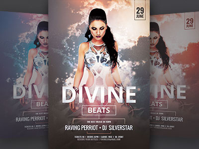 Divine Beats Flyer clouds dream flyer future futuristic graphic design light poster print psd template trance