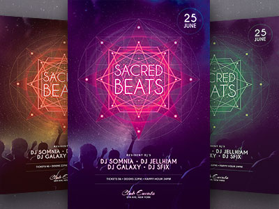 Sacred Beats Flyer abstract electro flyer geometric geometry glow glowing party poster psd sacred geometry template