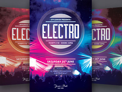 Electro Flyer club edm electro glow graphic house music night progressive psd template trance