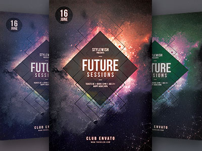 Future Sessions Flyer design electornic electro flyer future galaxy graphic partyflyer poster print psd template