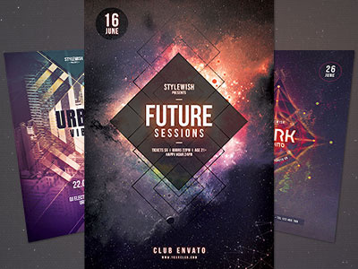 Party Flyer Bundle Vol.30 abstract dark design flyer galaxy light modern night poster print shapes template