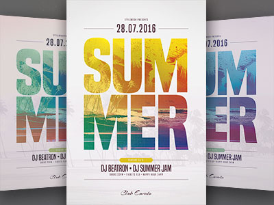 Summer Flyer Template beach beach party color colorful flyer light palms poster summer summer party sun template