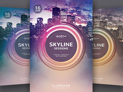 Skyline Sessions Flyer city cityscape clouds electro electronic flyerdesign metropolis panoramic party flyer skyline stylewish typographic