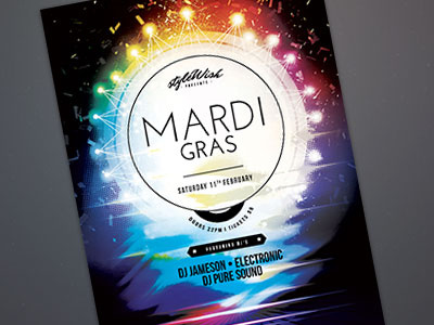 Mardi Gras Flyer carnival celebration colorful colors confetti download flyer light mardi gras poster psd template