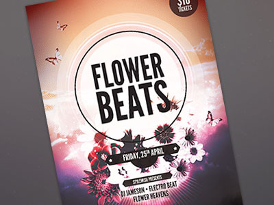 Flower Beats Flyer colors download flower flowers flyer graphicriver hipster nature poster psd spring summer