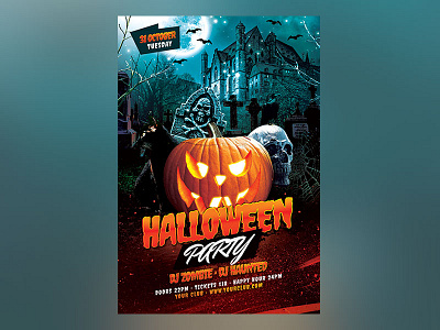 Halloween Party Flyer death download evil flyer graveyard halloween poster scary template terror thriller tombstone