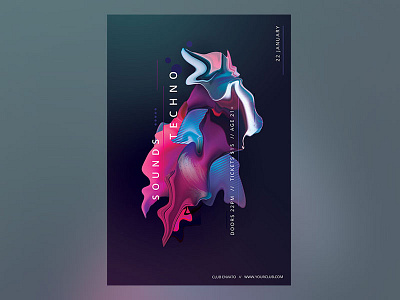 Techno Sounds Flyer abstract club dark fluent fluid flyer night photoshop poster psd shapes techno