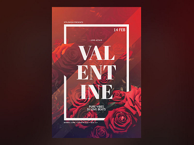 Valentine Flyer download flyer love loving photoshop poster psd red romance romantic roses valentine
