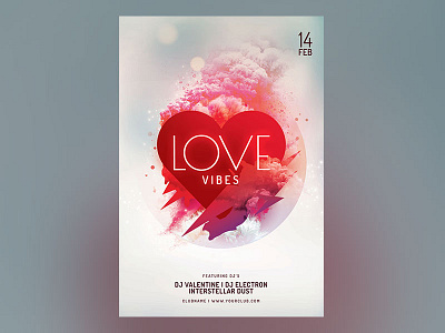 Love Vibes Flyer download flyer love loving photoshop poster psd red romance romantic roses valentine