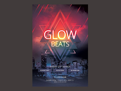 Glow Beats Flyer city club download electro flyer glow in the dark glowing house night poster techno urban