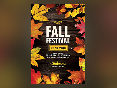 Fall Festival Flyer autumn autumn flyer brown design download event fall fall flyer flyer graphic design graphicriver leaves photoshop poster psd template