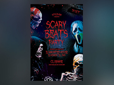 Scary Beats Party Flyer dark design download flyer graphic design graphicriver halloween halloween night halloween party haunted haunting horror night photoshop poster psd psd file scary template terror