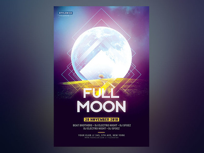 Full Moon Flyer abstract design download earth flyer galaxy graphic design graphicriver modern moon night photoshop poster psd purple space template