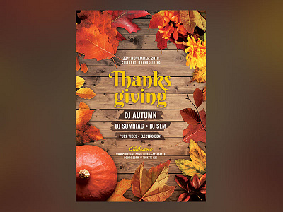 Thanksgiving Flyer autumn autumn leaves download fall flyer flyer design graphic design graphicriver leaf photoshop poster psd template thanksgiving thanksgiving dinner