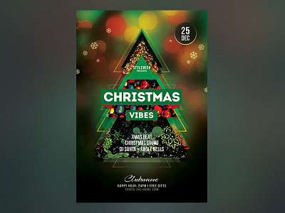 Christmas Vibes Flyer abstract ambience ambient atmospheric bokeh card celebrate celebration christmas christmas flyer christmas party christmas tree collage colorful colors creative design flyer green invitation