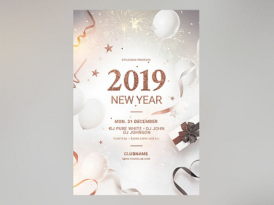 New Year Flyer download flyer graphic design graphicriver light new year new year flyer new year party new year party flyer nye nye flyer nye party poster psd template white