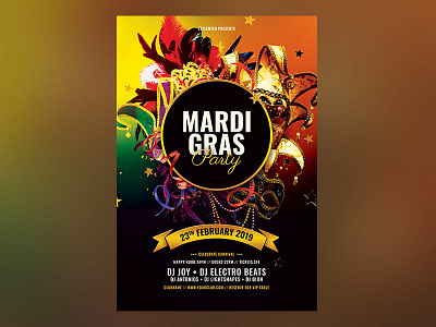 Mardi Gras Party Flyer carnaval carnival colorful colors costume download flyer graphic design graphicriver mardi gras mardi gras flyer mardi gras party mask masquerade photoshop poster psd template vibrant vivid