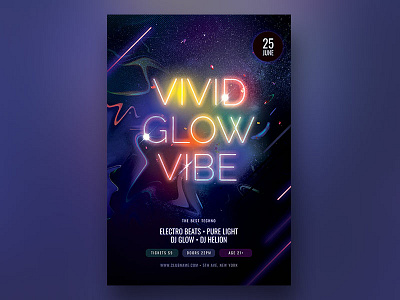 Vivid Glow Vibe Flyer abstract design download flyer glow glow in the dark glowing graphic design graphicriver photoshop poster psd template