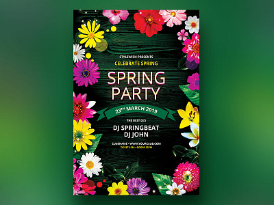 Spring Party Flyer design download flower flowers flyer graphic design graphicriver photoshop poster psd spring spring break spring festival template