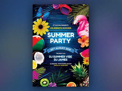 Summer Party Flyer beach colorful download flyer graphic design graphicriver light party flyer photoshop poster psd summer template tropic tropical