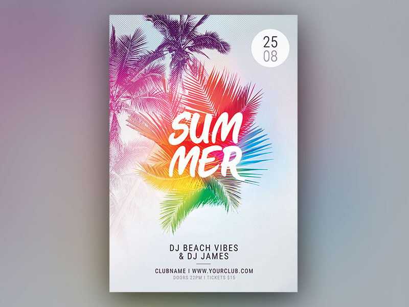 Summer Flyer party flyer colorful light abstract design photoshop graphic design download psd template summer beach palm palms flyer design poster flyer