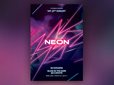 Neon Flyer creativemarket design download flyer glow glow in the dark glowing graphic design neon photoshop poster psd psd design template