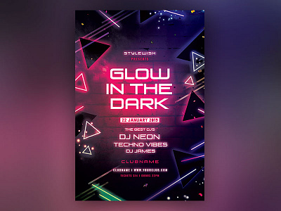 Glow In The Dark Flyer dark download flyer glow glow in the dark glowing graphic design neon night photoshop poster psd shapes template