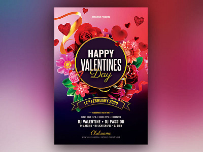 Happy Valentines Day Flyer design designs download flowers flyer graphic design graphicriver love lovely photoshop poster psd template templates valentine valentine day