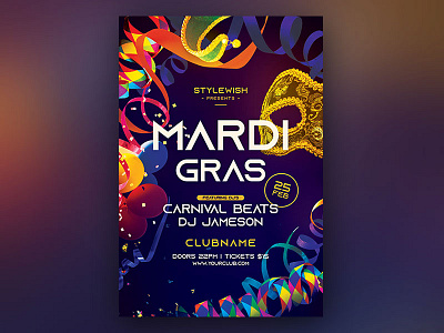Mardi Gras Flyer carnaval carnival confetti design download flyer graphic design graphicriver mardigras photoshop poster psd template