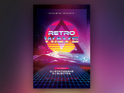 Retro Wave Flyer 80s dark design download download psd flyer graphic design graphicriver mountains night photoshop photoshop art poster psd retro retro wave synthwave template