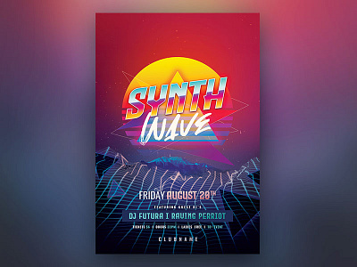 Synthwave Flyer abstract design download electro flyer futuristic futuristic ui graphic design graphicriver photoshop poster psd retrowave synthwave template