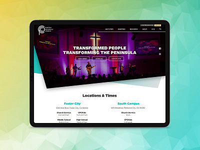 West Coast Church Website Redesign church clean design gradient homepage landing minimal polygonal san francisco sermons staff teal type typography ui ux web web design website yellow