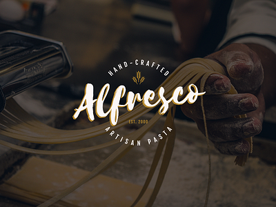 Hand-Crafted Artisan Pasta badge brand branding brown circle gold icon identity lettering logo mark pasta