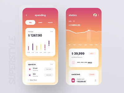 SuperStyle : Finance 3.0 app banking app bold cards charts creditcard design finance app financial app fintech inspiration ios mobile app super style super ui typography ui ux wstyle