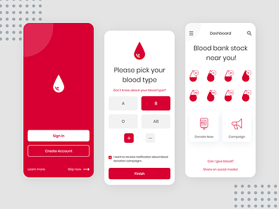 Blood Donor/Bank App app blood blood bank blood campaign blood donation blood donor campaign design donate dribbble ios iphone mobileapps onboarding signup splash screen ui ui ux uidesign uiuxdesign