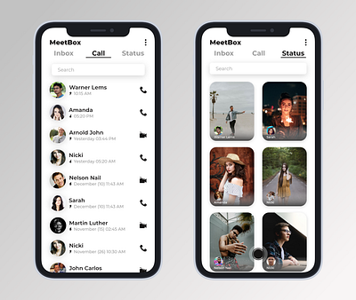 Call & Status App UI/UX Design app call chatbox design dribbble inbox ios iphone meetbox mobileapps status story ui ui ux uidesign uiuxdesign ux